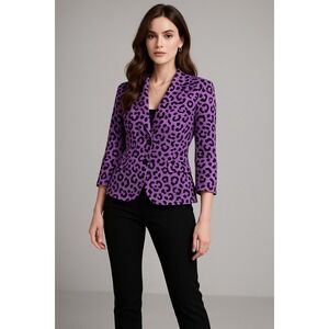 Vintage Linea Louis Dell Olio Blazer Women S Purple Leopard Print Statement Glam